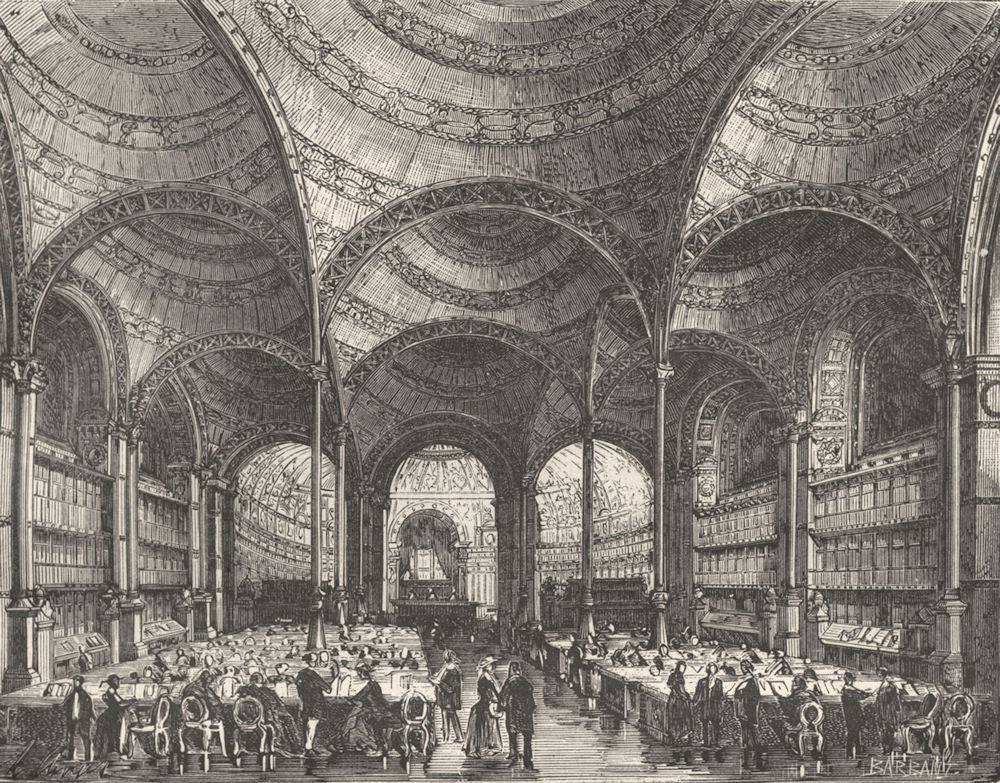 PARIS. Salle lecture Bibliotheque nationale  1881 old antique print picture